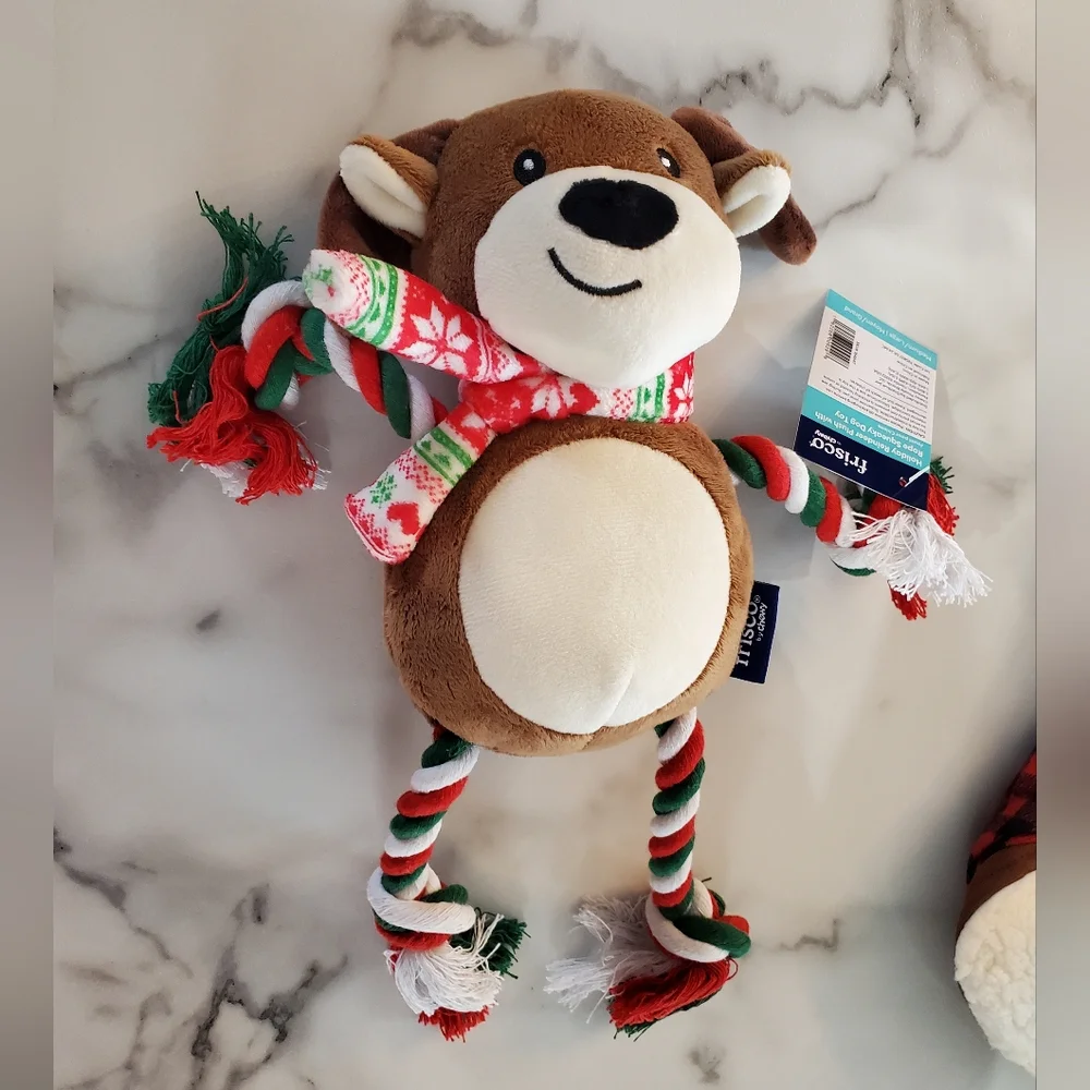 Plaid Dog Jacket, Reindeer & Duck Dog Toys bundle